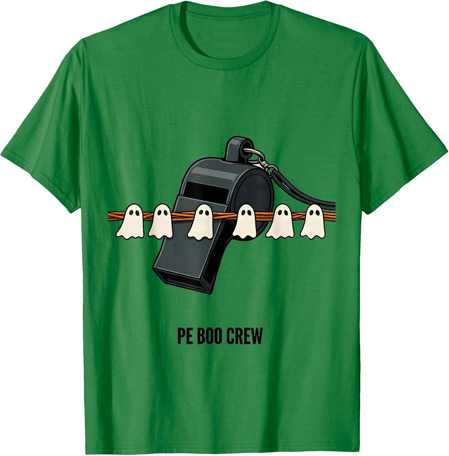 Men's PE Boo Crew Editorial Conceptual Teacher Halloween Costume T-Shirt - Kelly Green