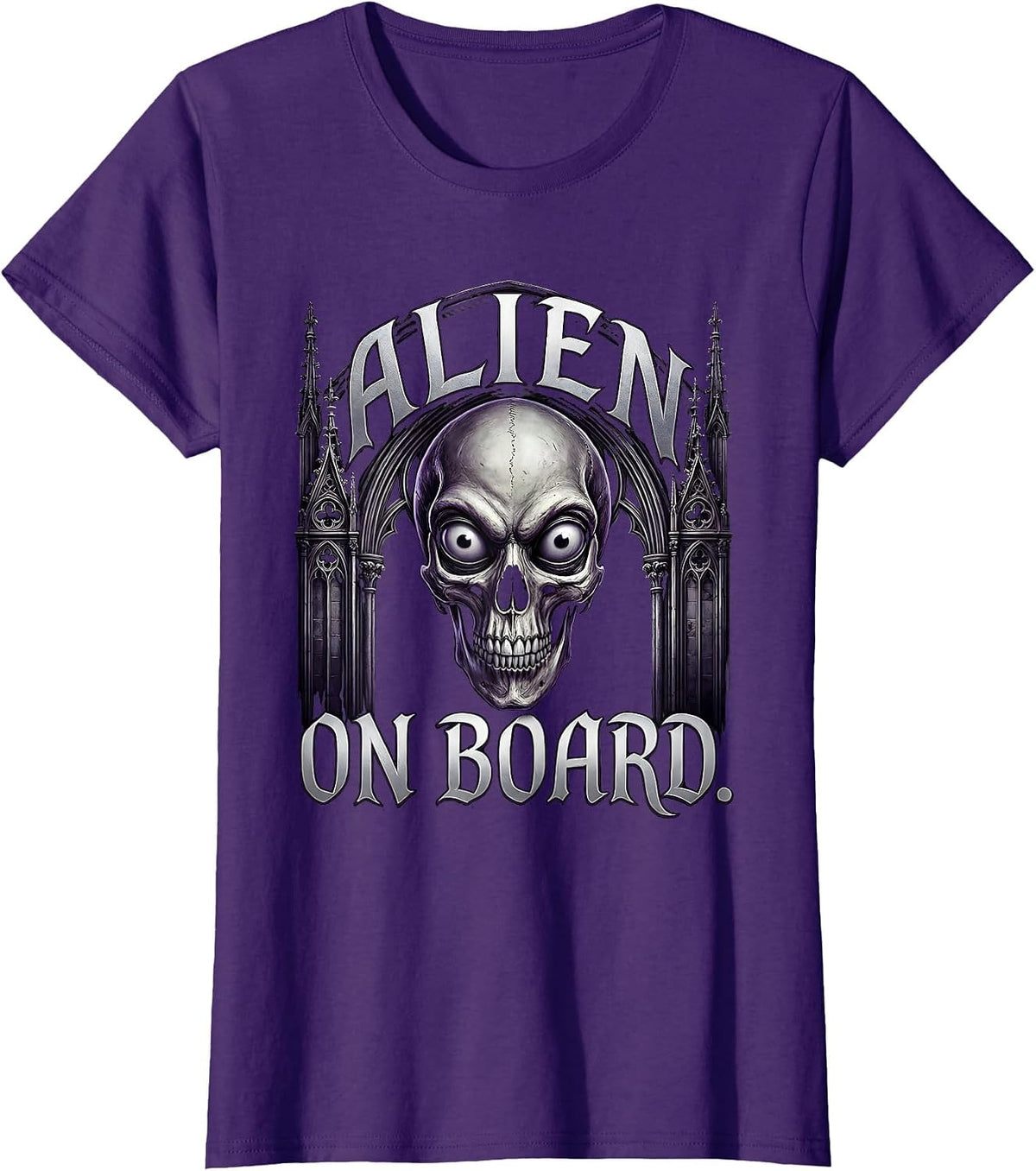 Women's Alien On Board Extraterrestrial Space Design T-Shirt - Purple