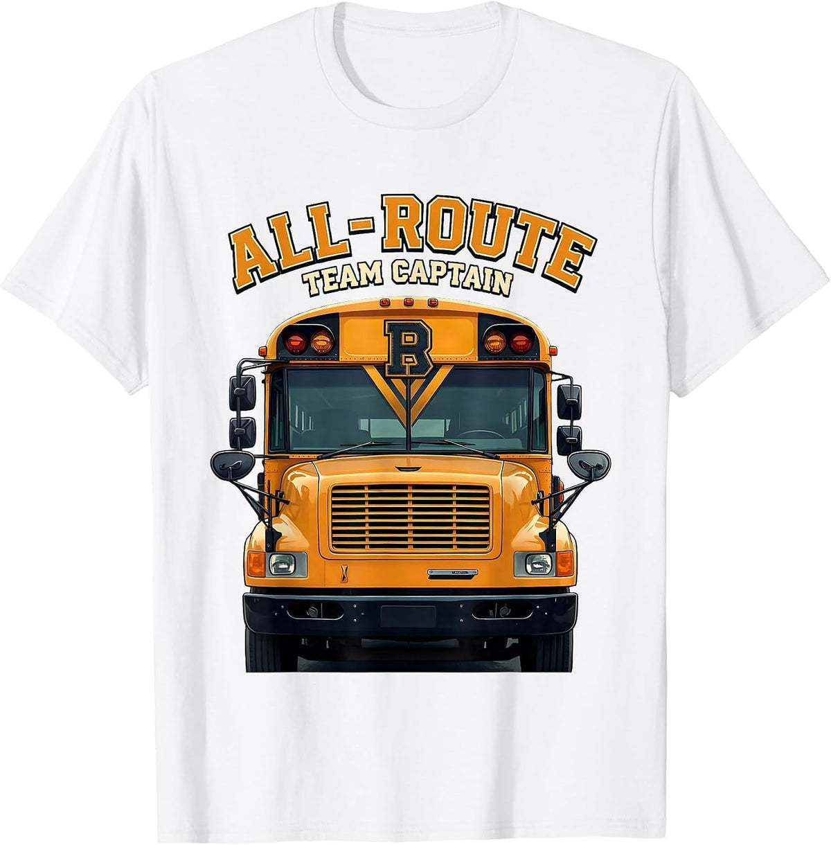 Men's All-Route Team Captain Funny School Bus Driver Appreciation T-Shirt - White