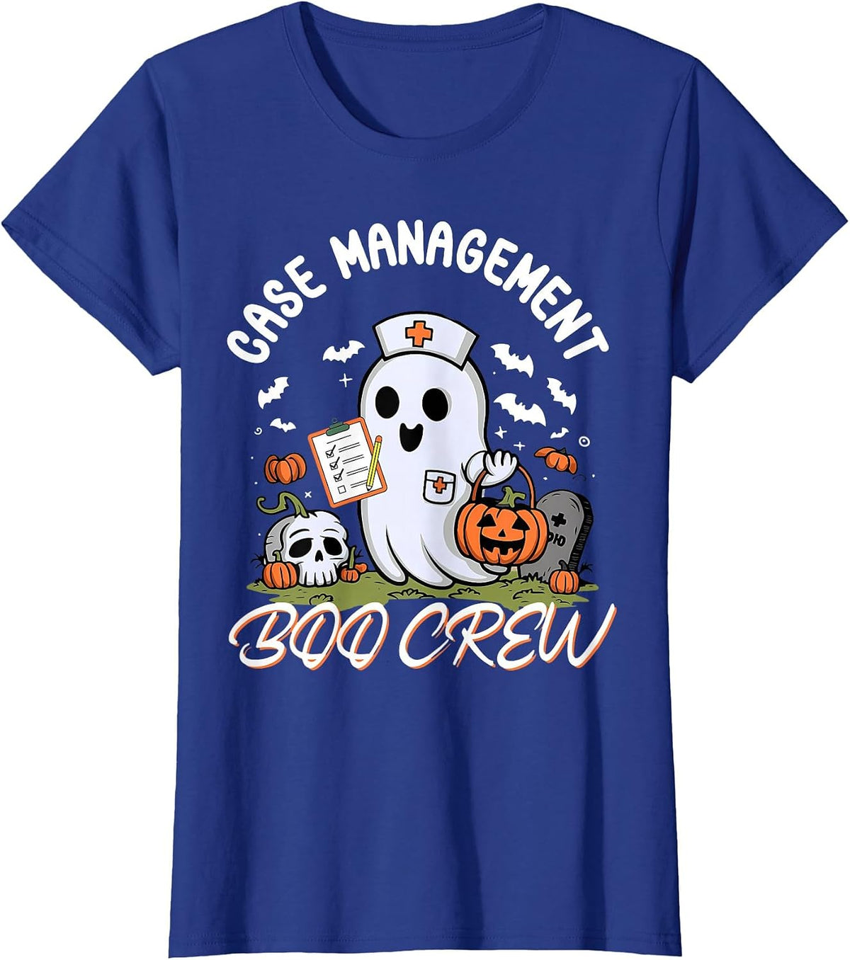 Case Management Boo Crew Nurse Ghost Spooky Halloween RN T-Shirt - Royal Blue