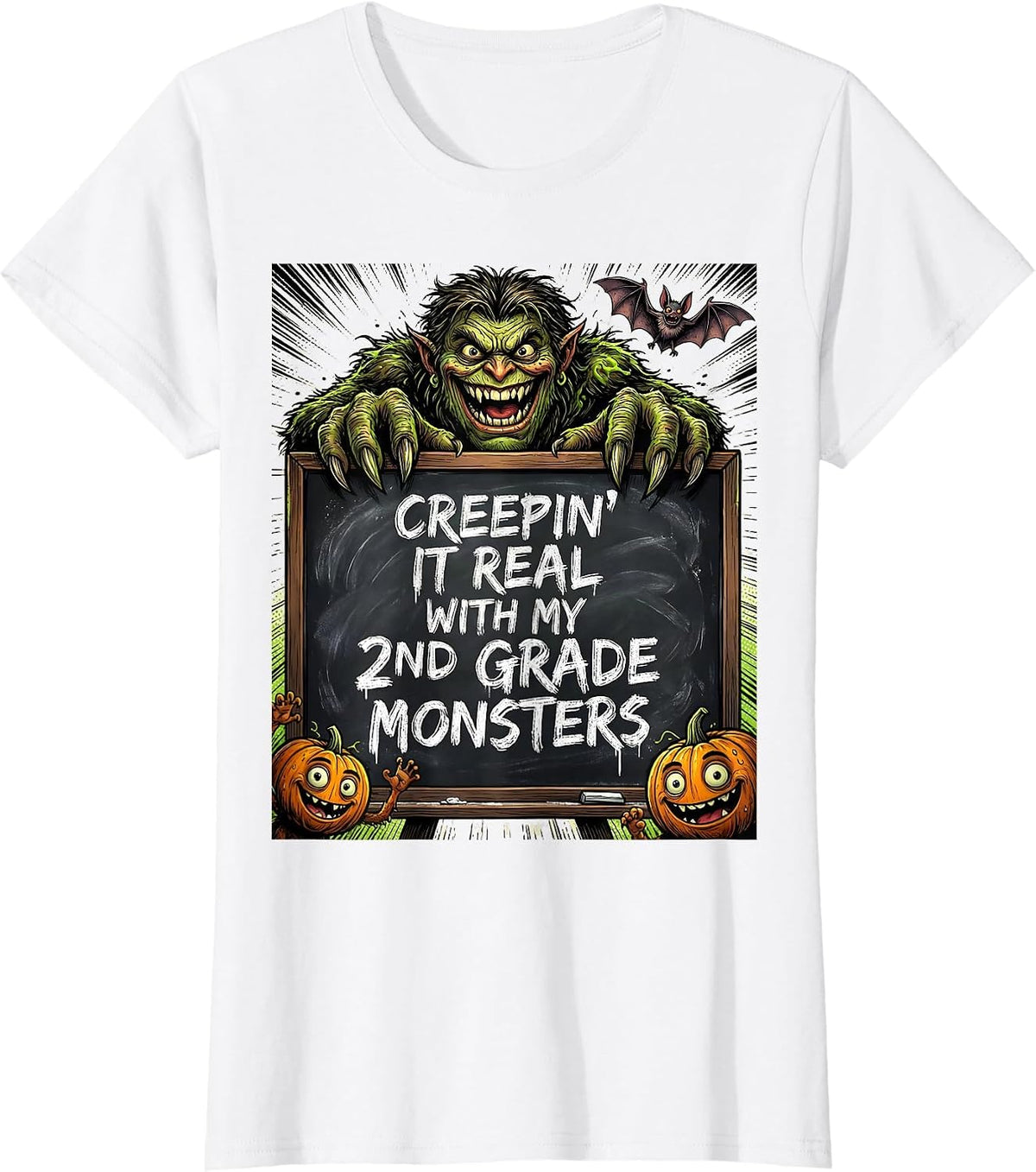 Creepin It Real With My 2nd Grade Monsters Teacher T-Shirt - White