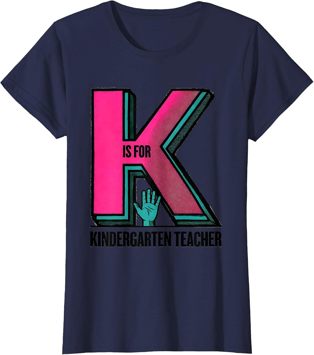 Women's K Is For Kindergarten Teacher Whimsical Back To School T-Shirt - Navy Blue