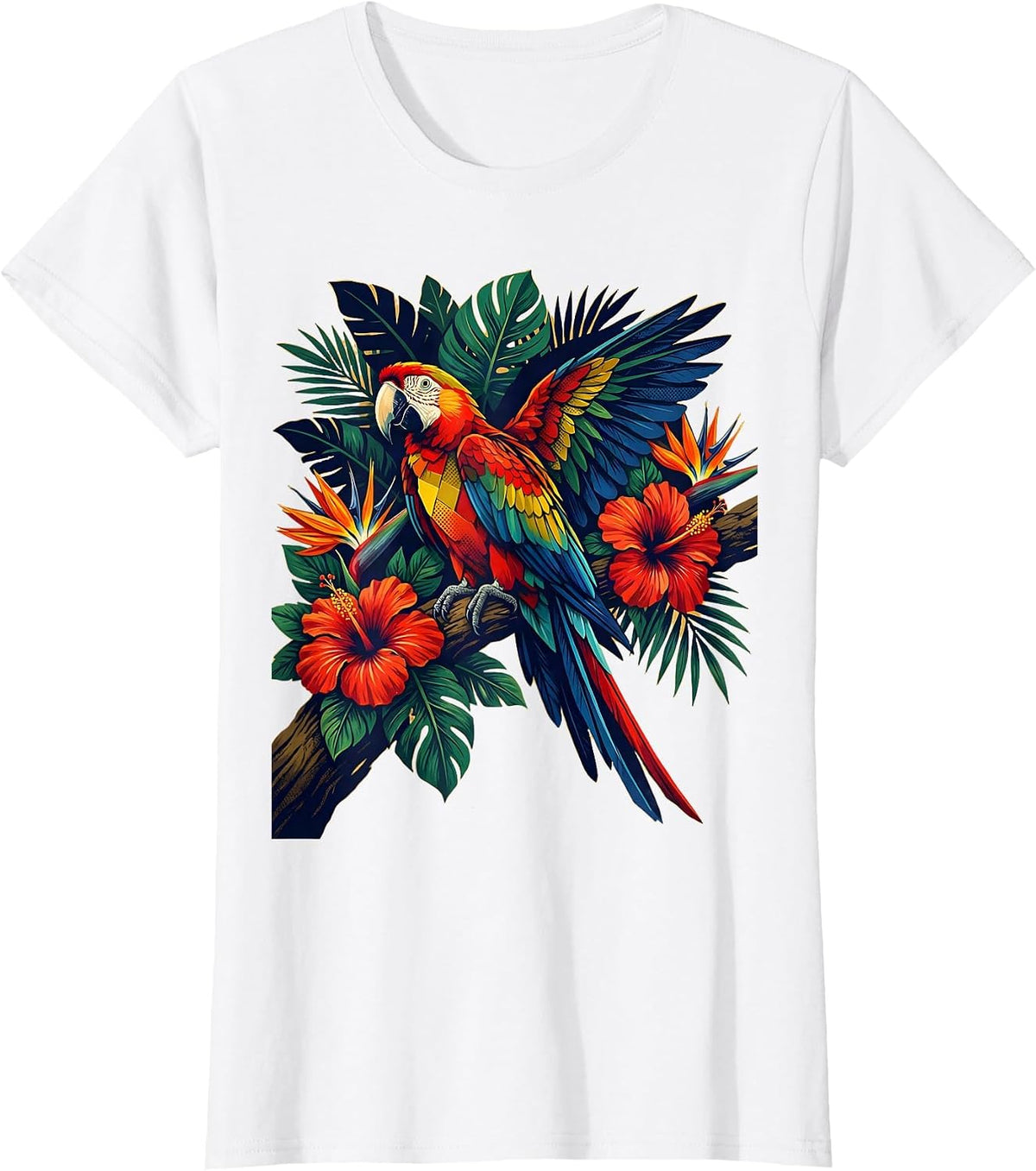 Mexico Parrot on Flowering Jungle Branch T-Shirt - White