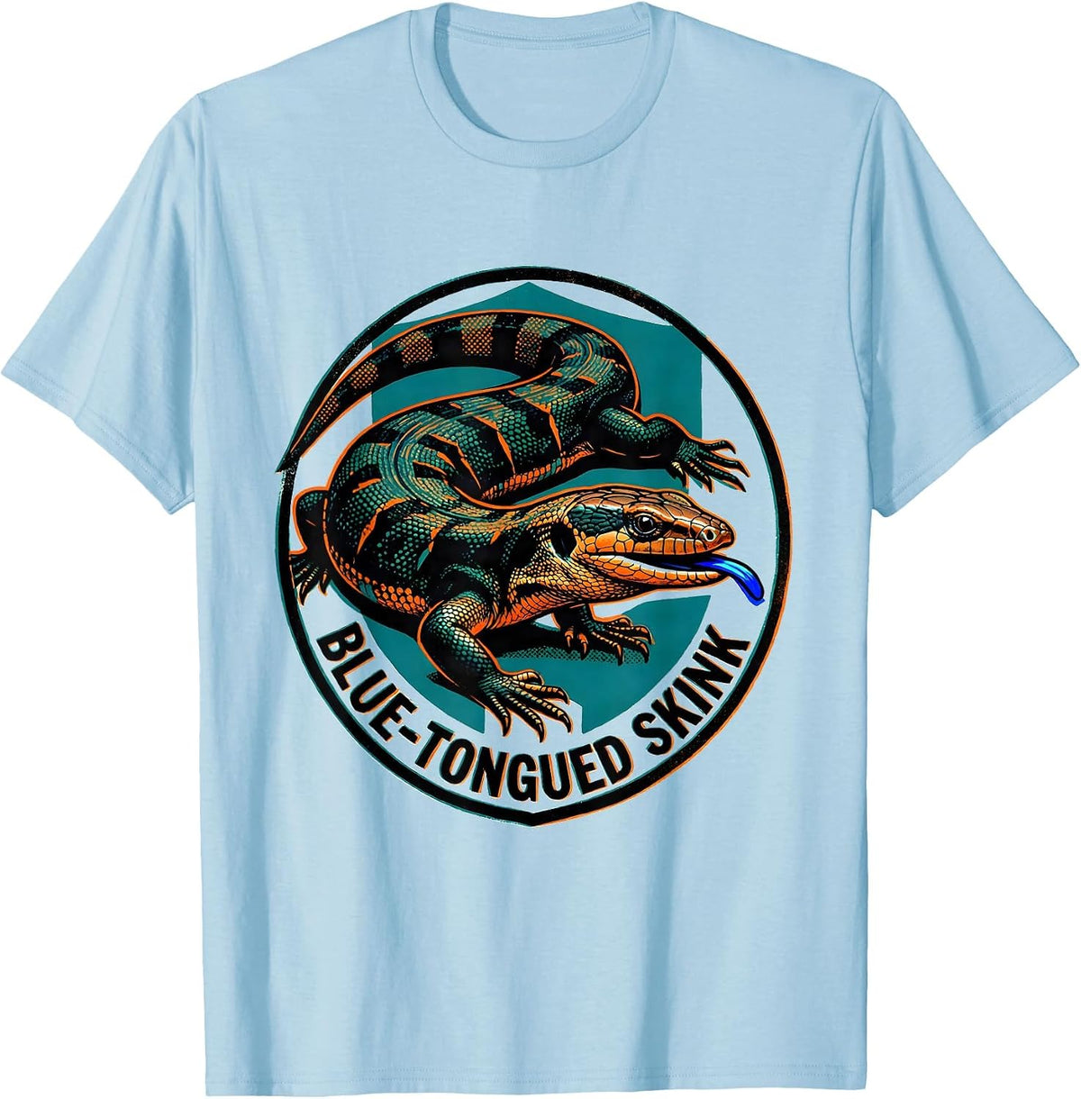Men's Blue-Tongued Skink Risograph Reptile Lover Biologist Gift T-Shirt - Baby Blue