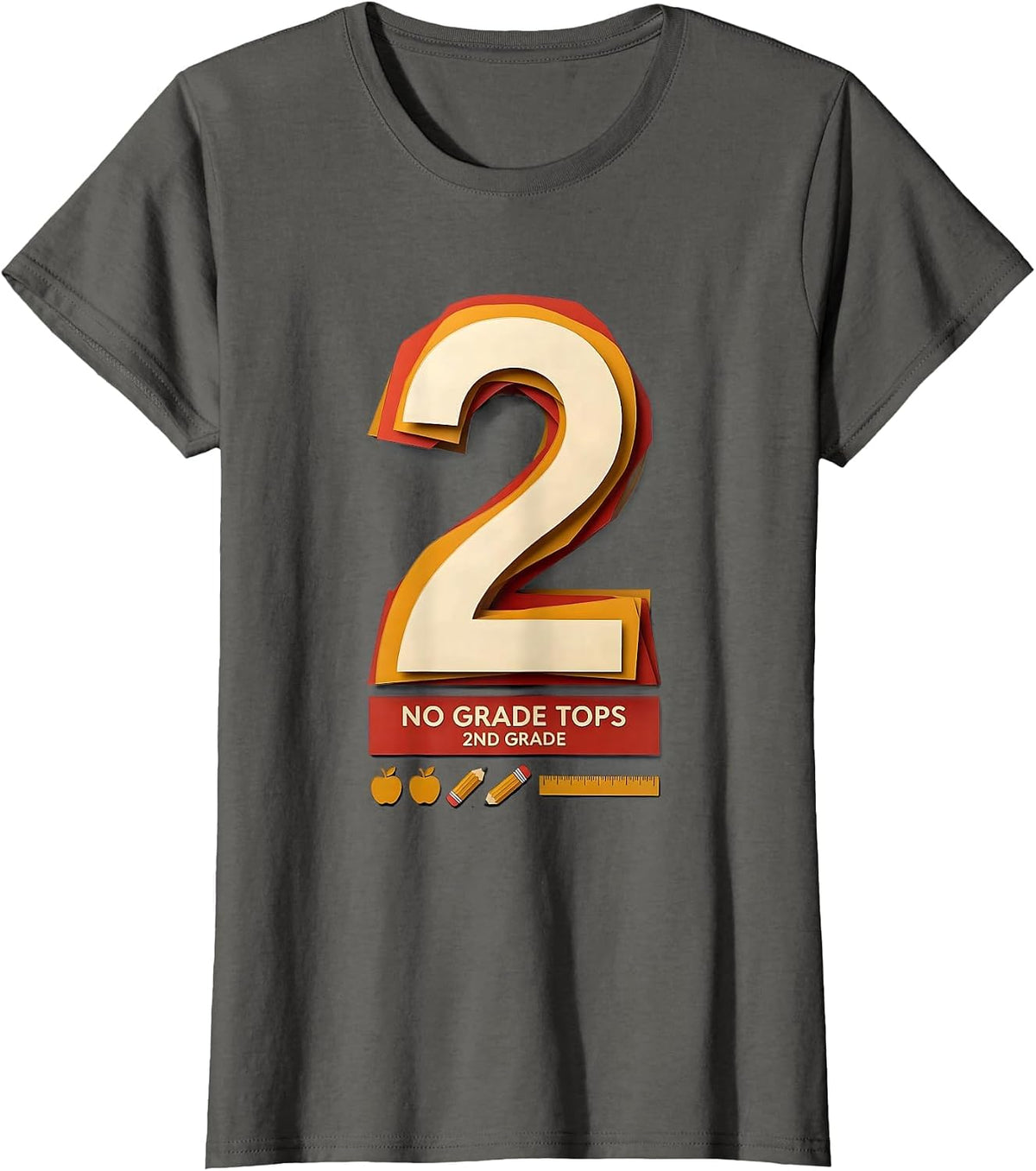 Women's No Grade Tops 2nd Grade Funny Teacher Back To School Crew T-Shirt - Asphalt Grey