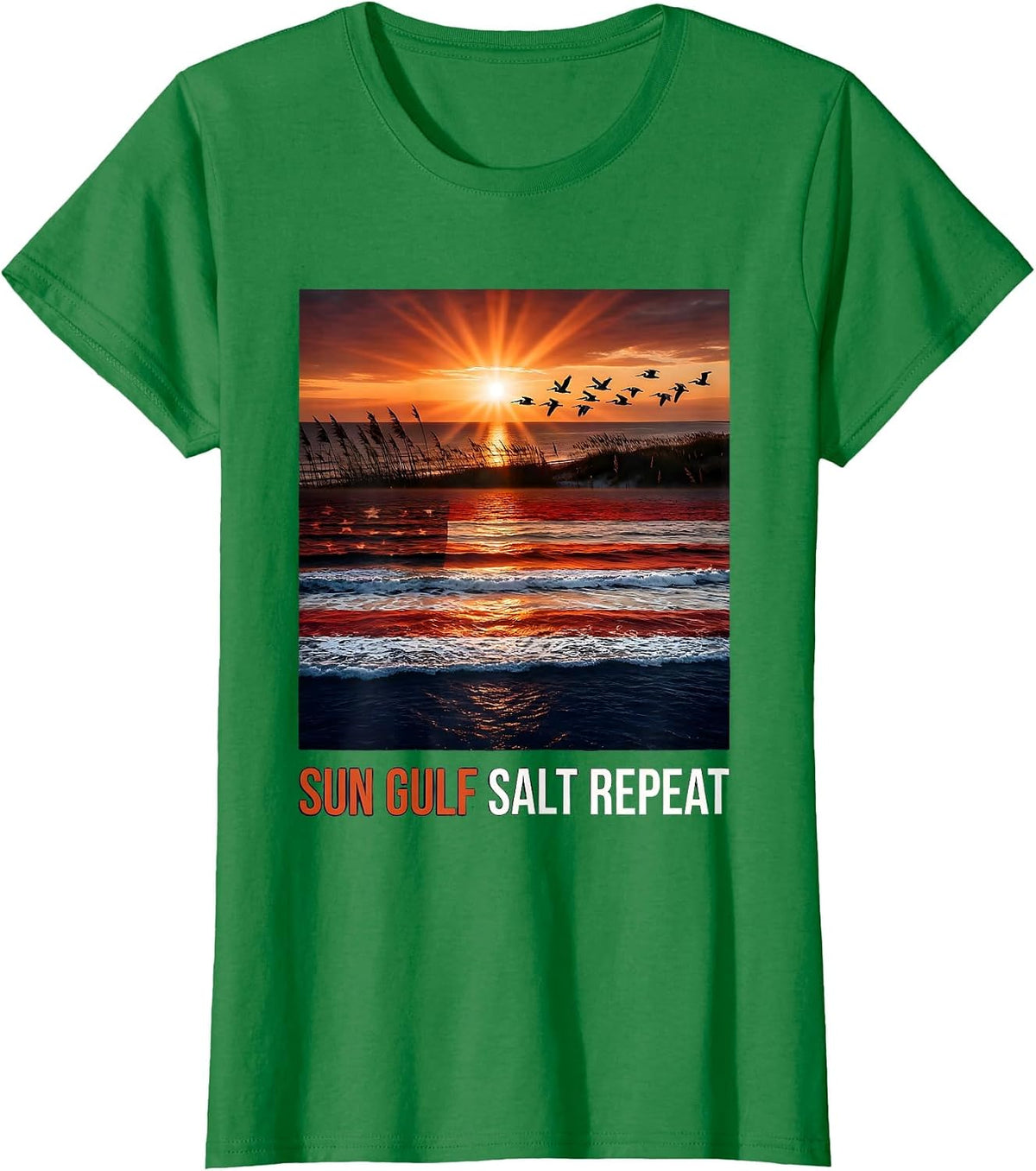 Women's Sun Gulf Salt Repeat Gulf of America Design T-Shirt - Kelly Green