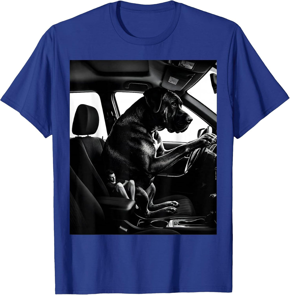 Men's Great Dane Passenger Dog Meme Humor Car Interior T-Shirt - Royal Blue
