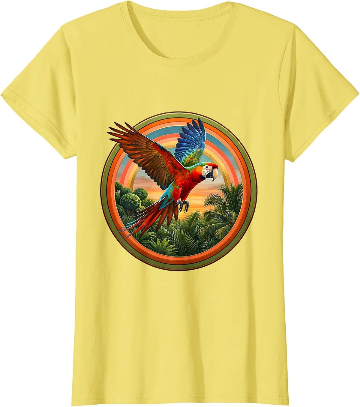 Puerto Rican Parrot in Flight Jungle Illustration T-Shirt - Lemon Yellow