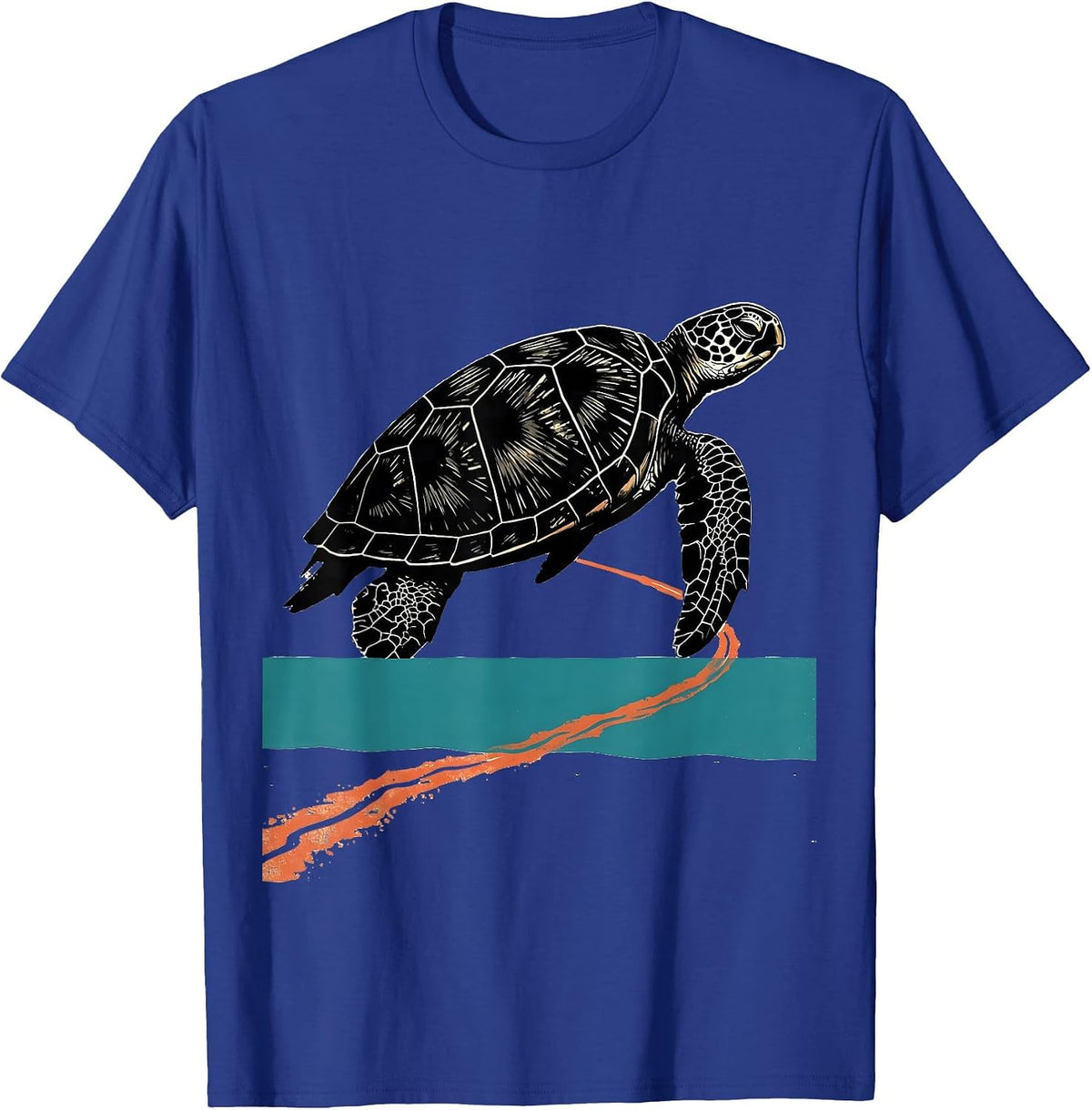 Men's Sea Turtle Linocut Animal Lover Casual Beach Wear T-Shirt - Royal Blue