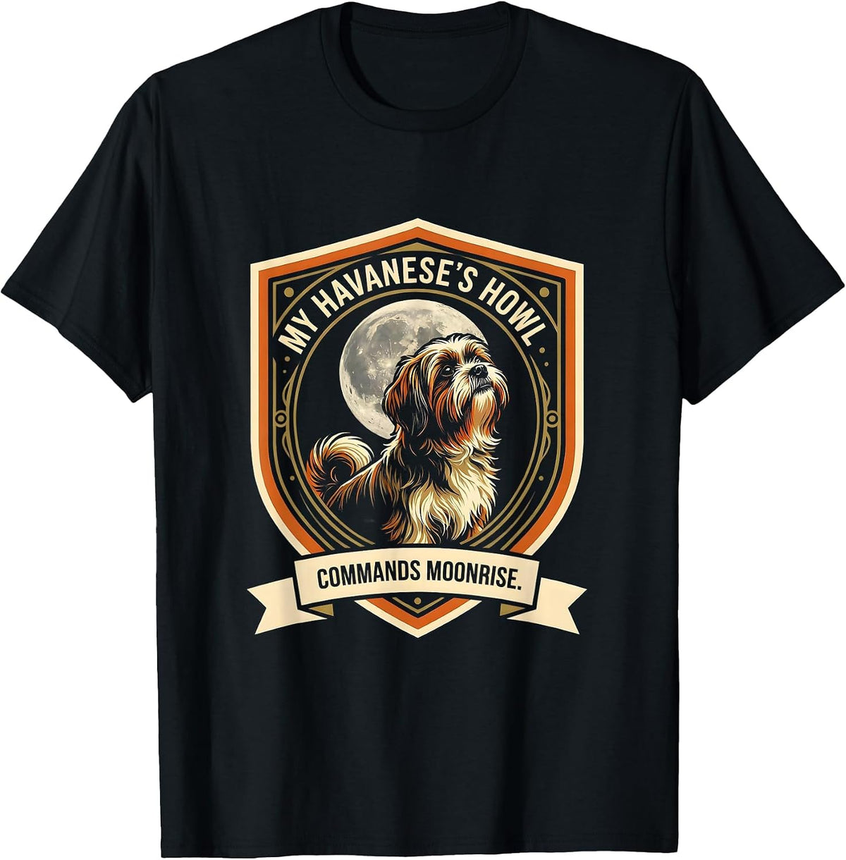 Men's My Havanese's Howl Commands Moonrise Vintage Mystical Dog T-Shirt - Black