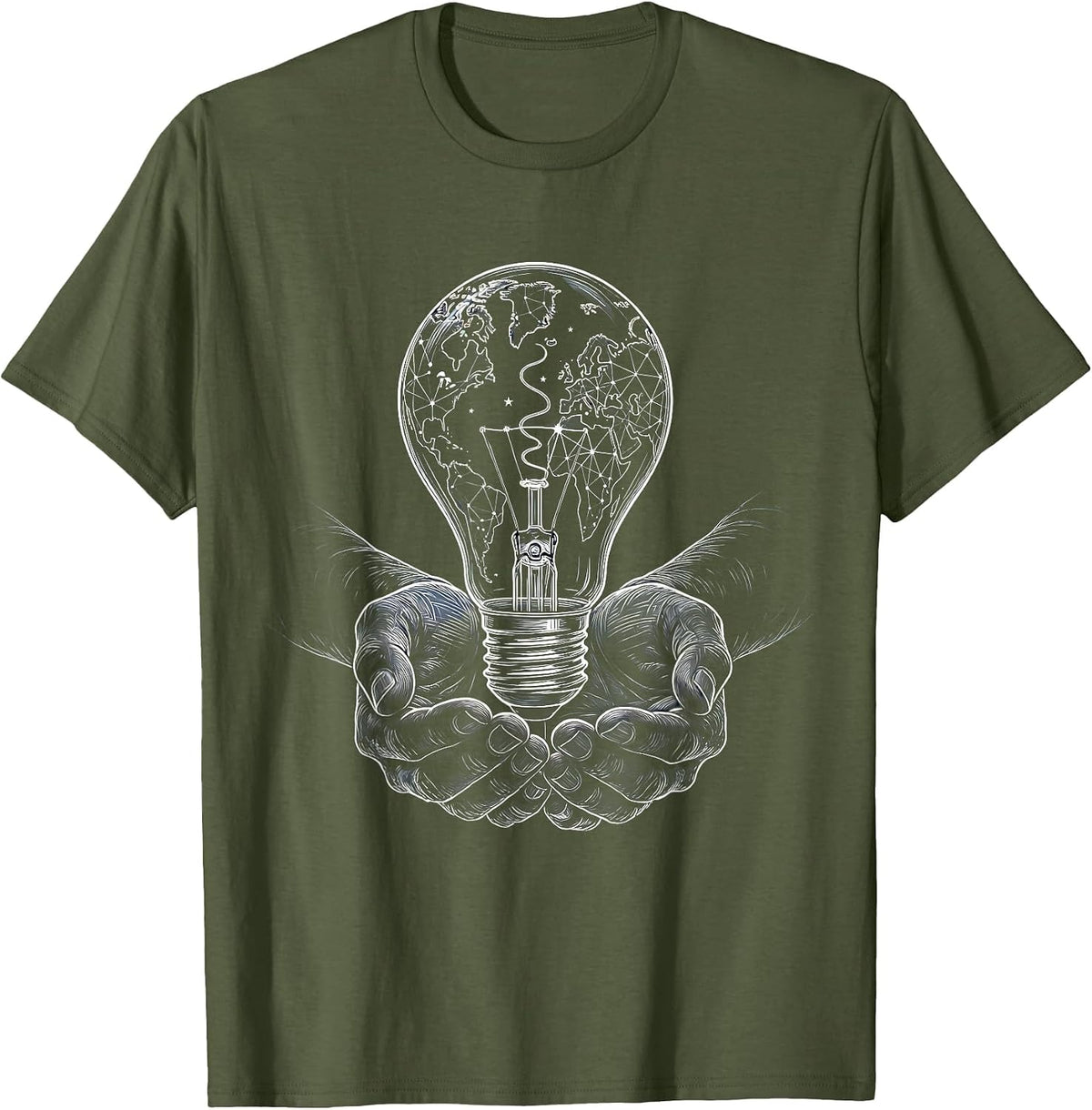 Autism Awareness Lightbulb Constellation Art T-Shirt - Olive Green