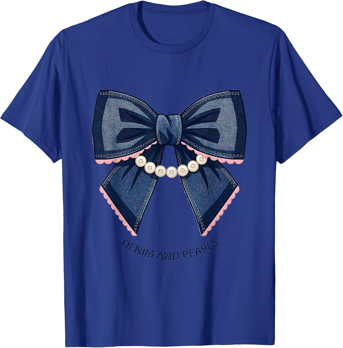 Men's Denim And Pearls Glam Vintage Ladies Gift T-Shirt - Royal Blue