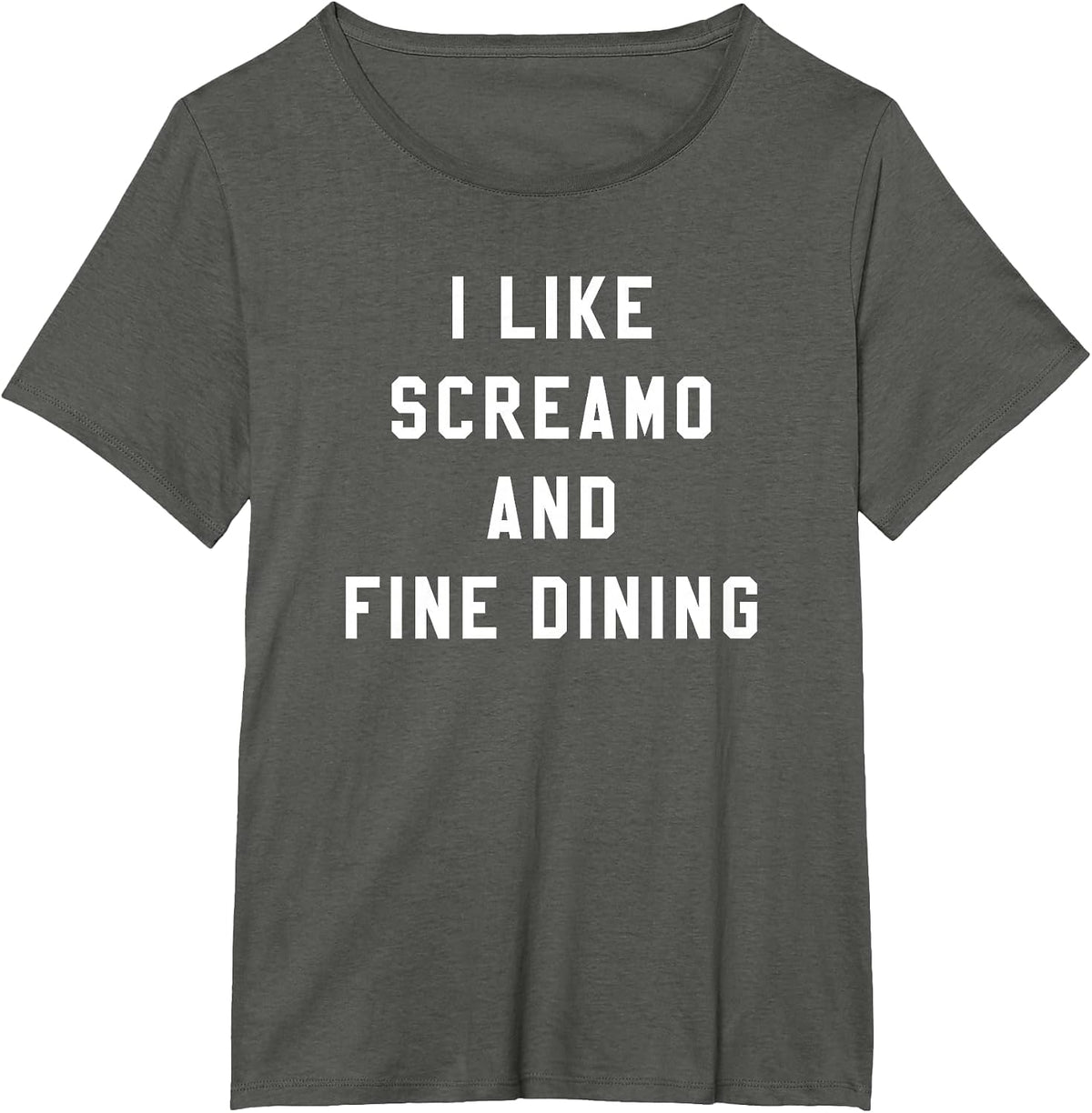I Like Screamo and FINE Dining Funny Emo Goth Punk Music T-Shirt, Women's Plus, Asphalt Grey, 1X - As Pictured