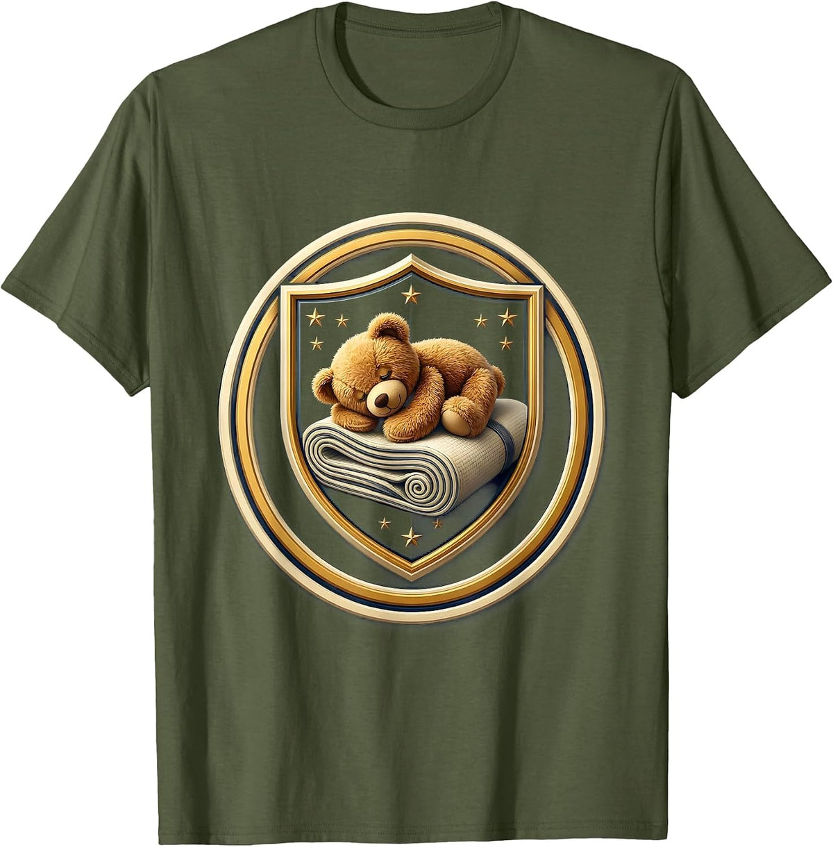 Preschool Teacher Nap Mat Teddy Bear Graphic T-Shirt - Olive Green