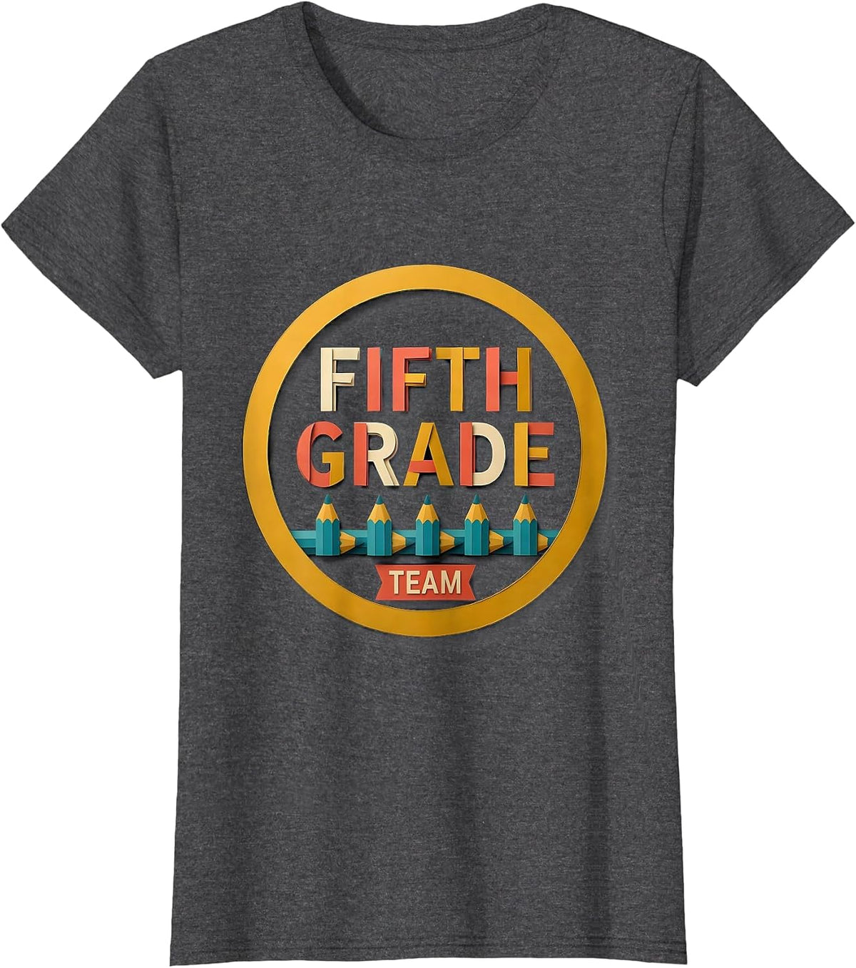 Women's Fifth Grade Team Paper Cutout Teacher Crew Back To School T-Shirt - Dark Heather Grey