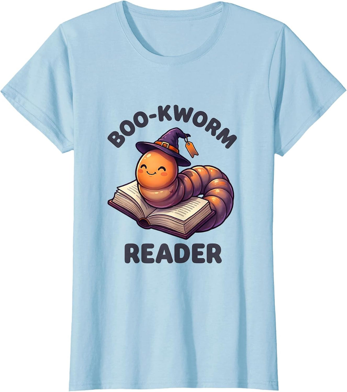Boo-kworm Reader Cute Kawaii Bookworm Reader Halloween Humor T-Shirt - Baby Blue