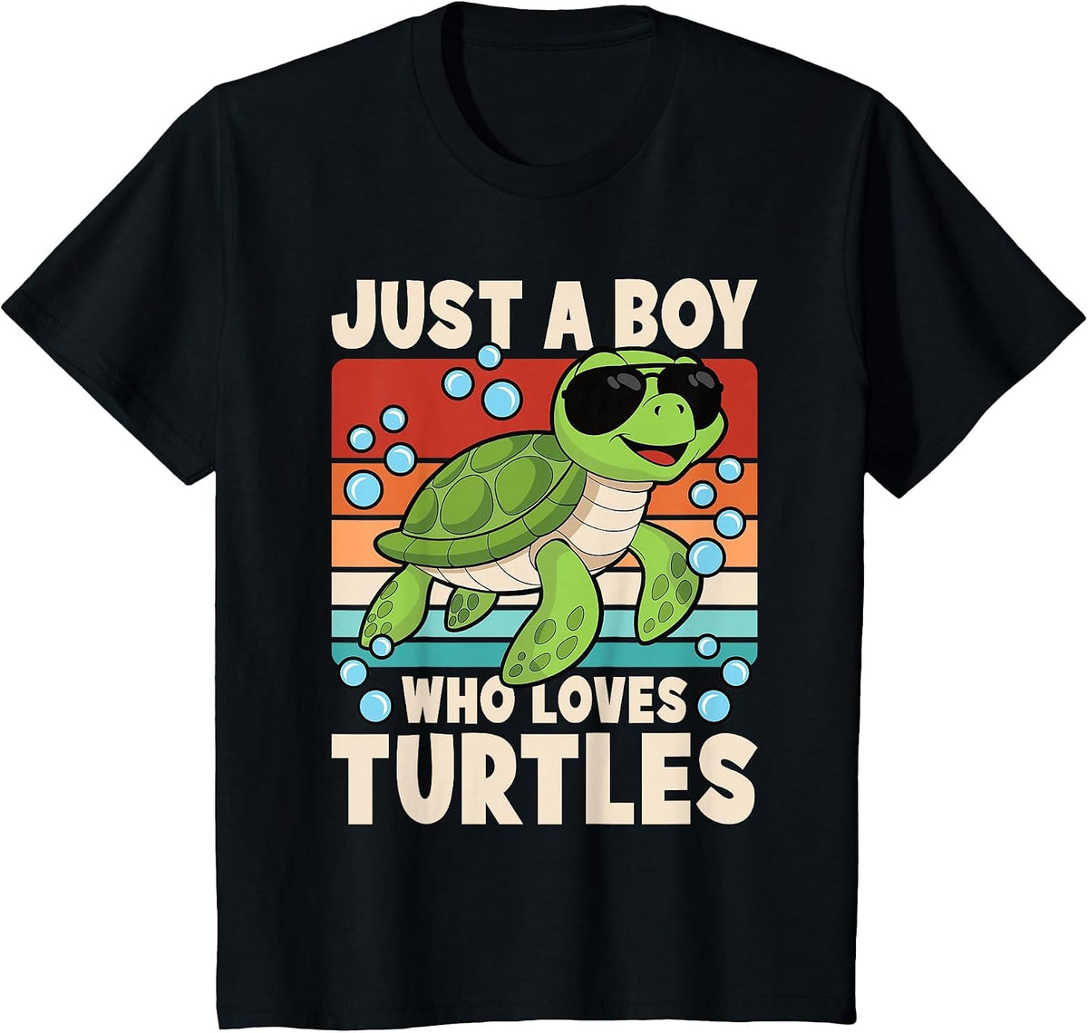 Just A Boy Who Love Turtles Retro Sea Turtle Boys Kids T-Shirt - Black