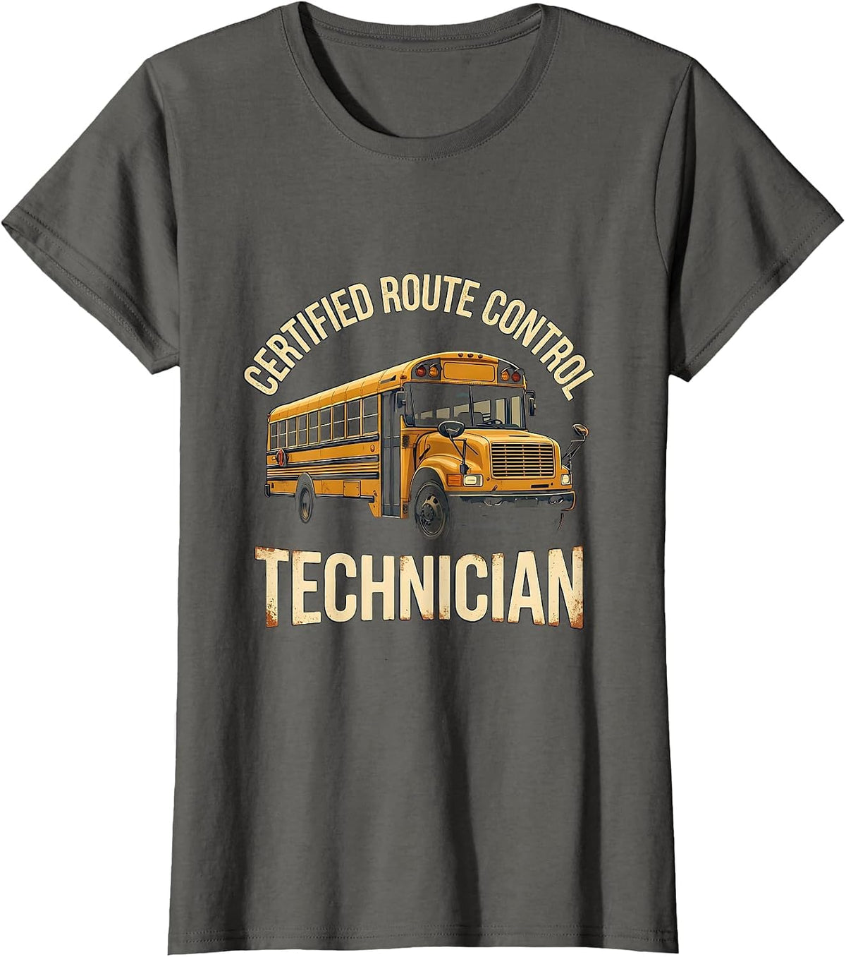 Women's Certified Route Control Technician Vintage School Bus Driver T-Shirt - Asphalt Grey