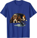 Basset Hound Sleeping Beside Water Bowl Deadpan Humor T-Shirt - Royal Blue