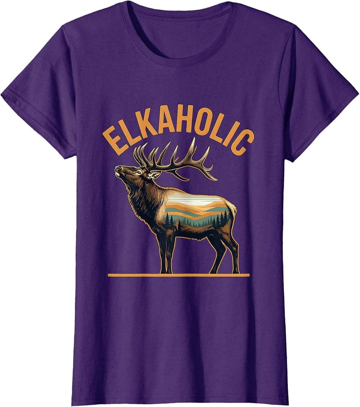 Women's Elkaholic Elk Hunting Wildlife Outdoor Nature Enthusiast T-Shirt - Purple