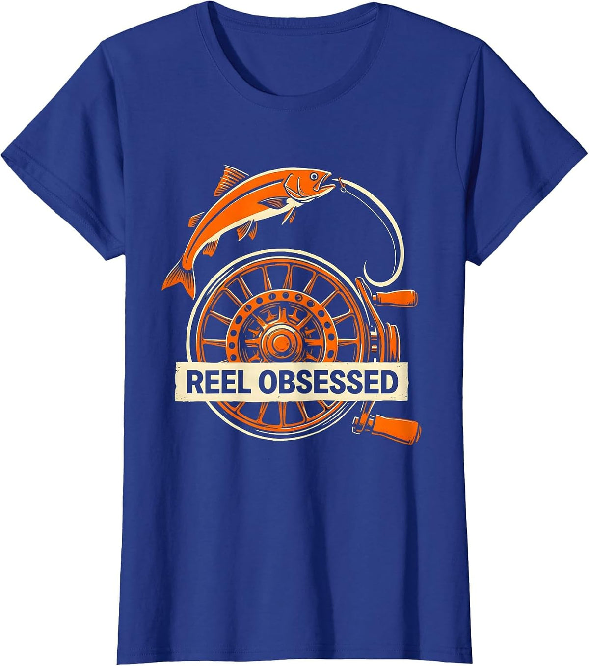 Women's Reel Obsessed Fishing Graphic Design T-Shirt - Royal Blue
