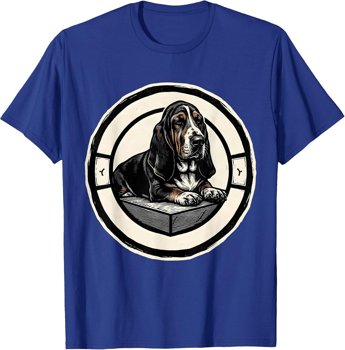 Men's Sleeping Basset Hound Linocut Animal Lover Pajama Humor T-Shirt - Royal Blue