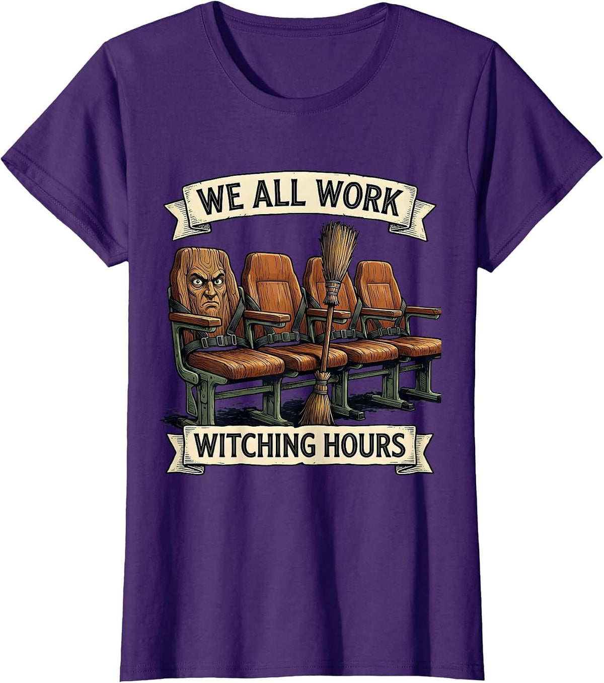 Women's We All Work Witching Hours Funny School Bus Driver Halloween T-Shirt - Purple