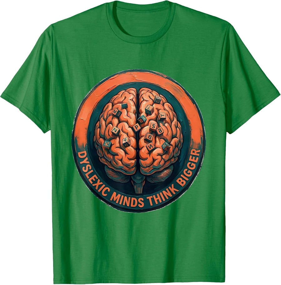 Men's Dyslexic Minds Think Bigger Awareness Design T-Shirt - Kelly Green