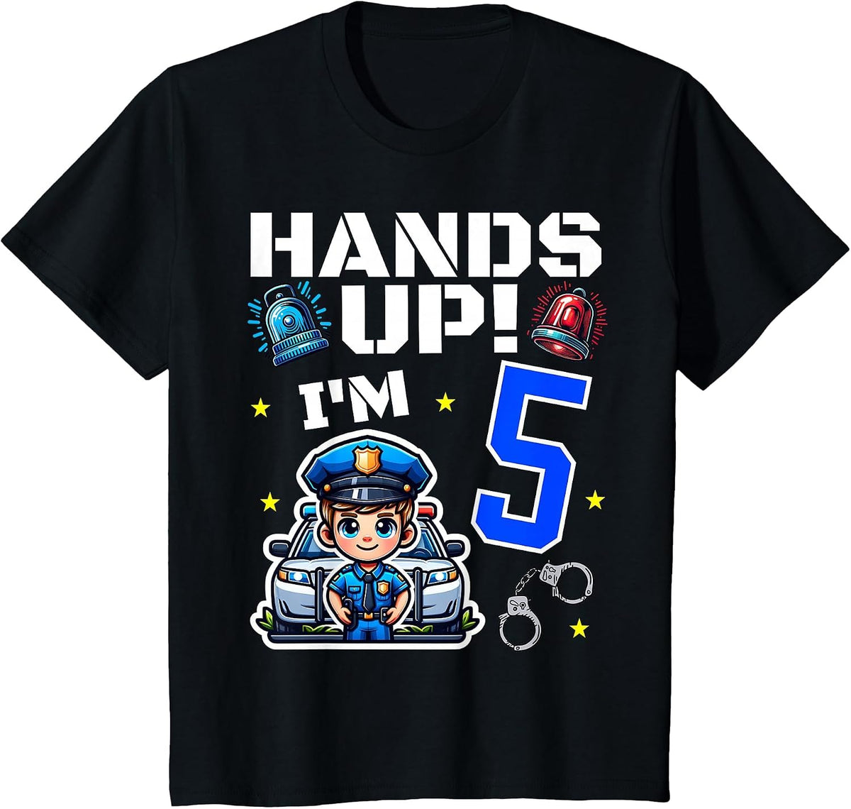 5th Birthday Shirt Boy Police Car Policeman 5 Years Old Officer Tee T-Shirt - Black