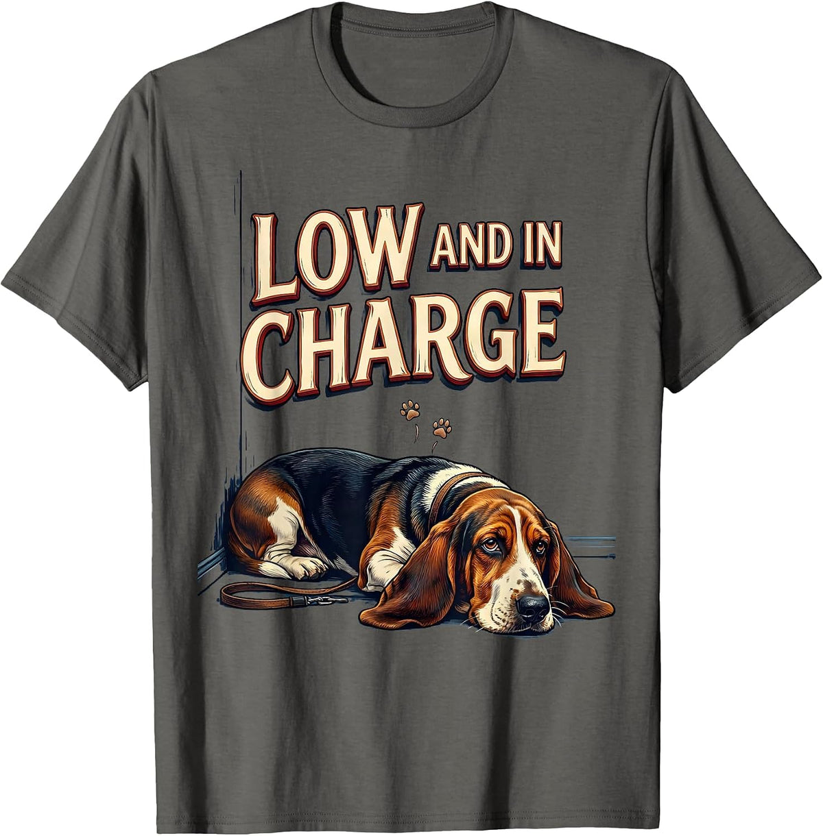 Low And In Charge Funny Basset Hound Dog Lover Gift T-Shirt - Asphalt Grey