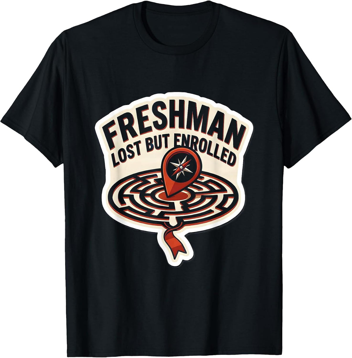 Men's Freshman Lost But Enrolled Funny College Student Sticker T-Shirt - Black