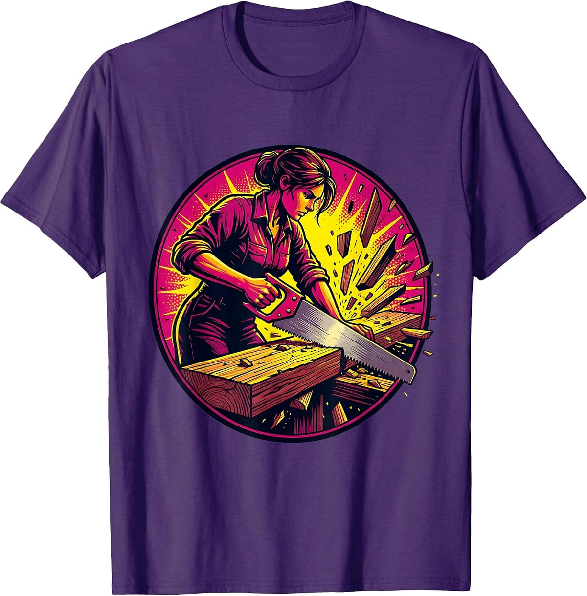 Carpenter Sawing Wood Labor Day Graphic T-Shirt - Purple