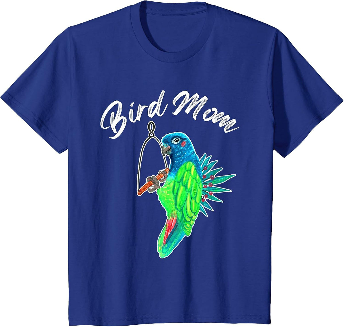Bird Mom Blue Headed Pionus Parrot Watercolor T-Shirt - Royal Blue