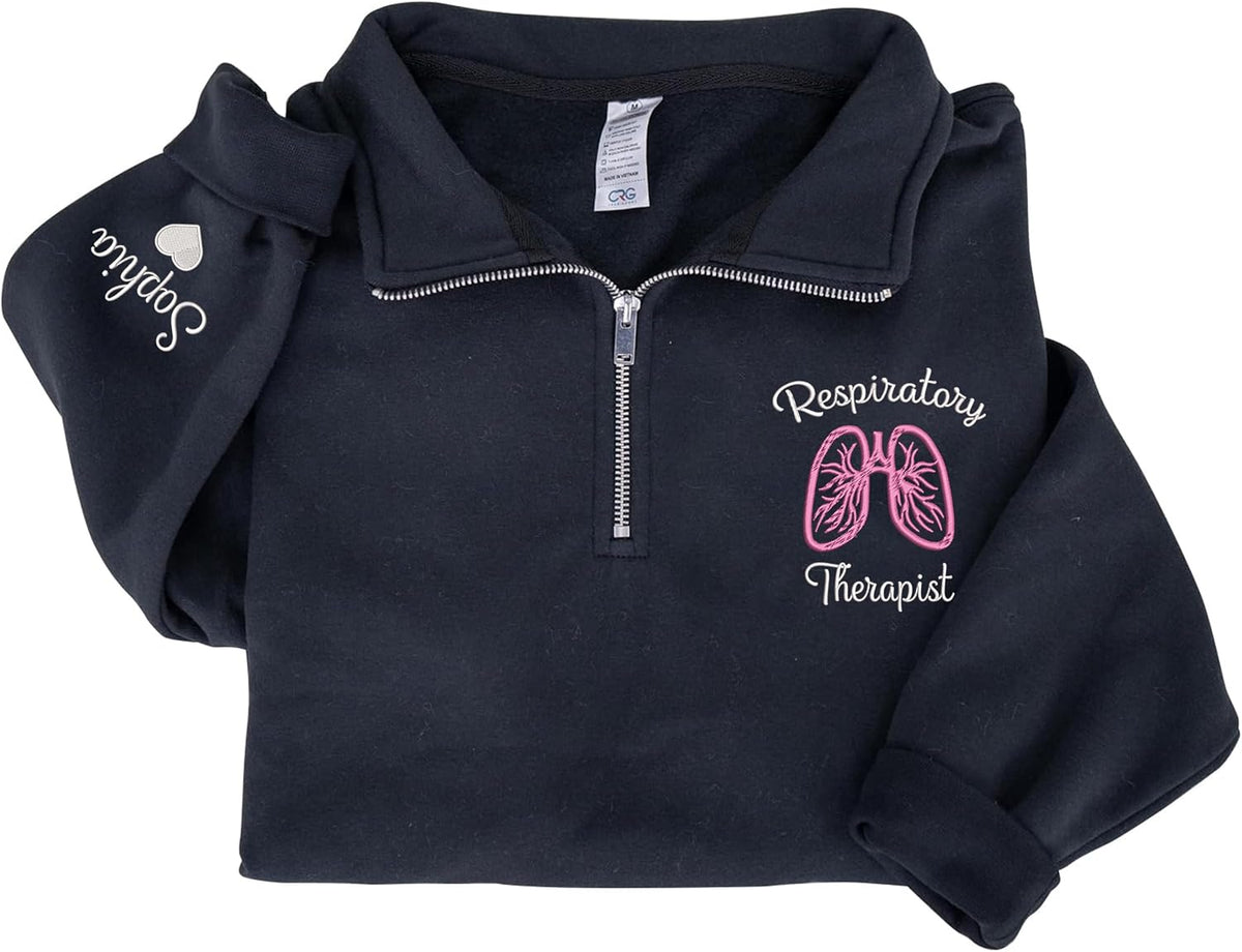 Personalized Embroidered Respiratory Therapist Quarter Zip Sweatshirt, Respiratory Care Week, Christmas Graduation Gifts,