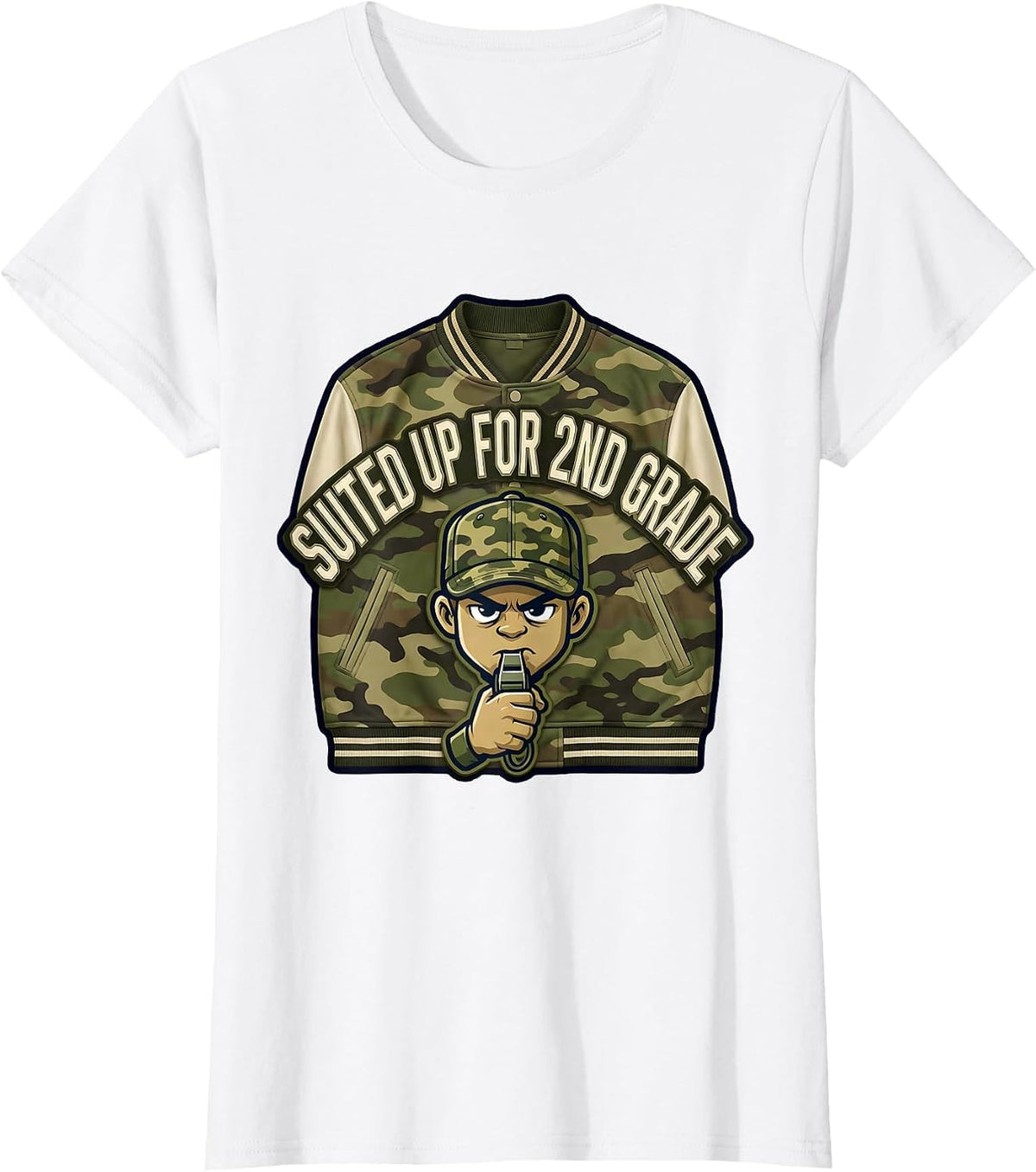 Suited Up For 2nd Grade Camo Back To School Boy Teacher T-Shirt - White