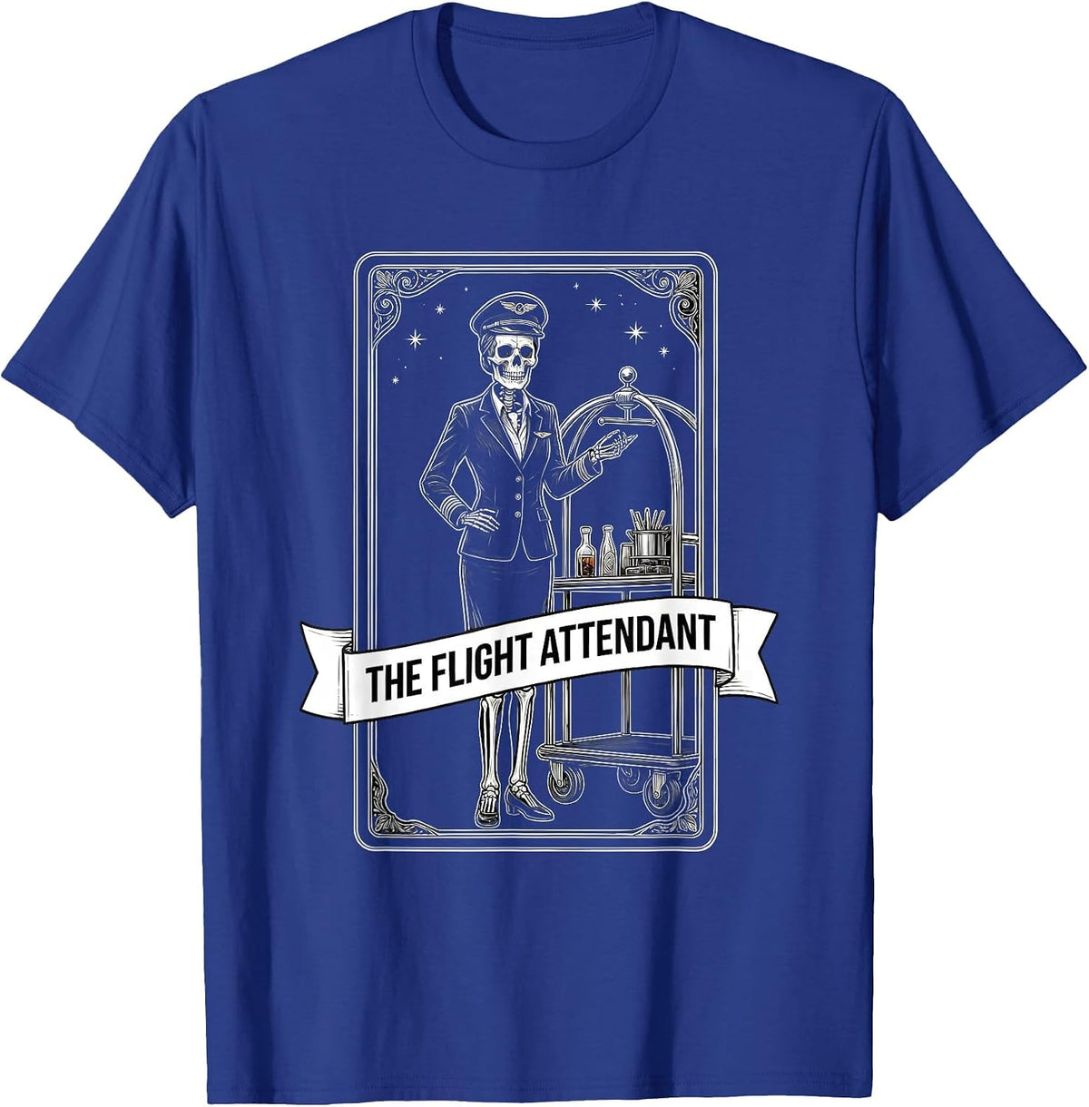 Men's The Flight Attendant Skeleton Tarot Card Halloween Role T-Shirt - Royal Blue