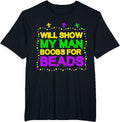 Mardi Gras Mens Beads for Man Boobs - Funny Carnival Party T-Shirt - Black