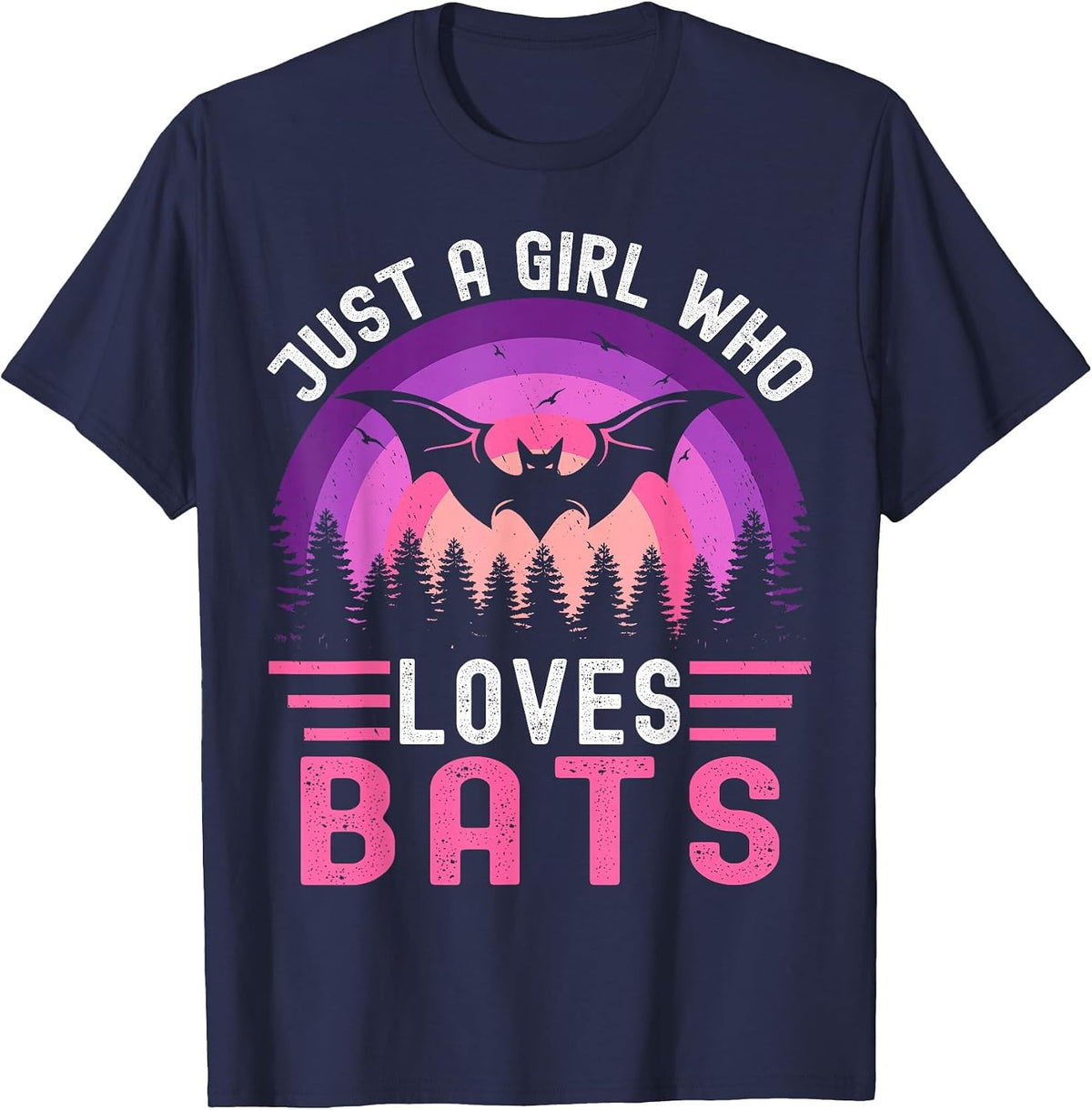 Vintage Bat Just a Girl Who Loves Bats Funny Bat Halloween T-Shirt - Navy Blue