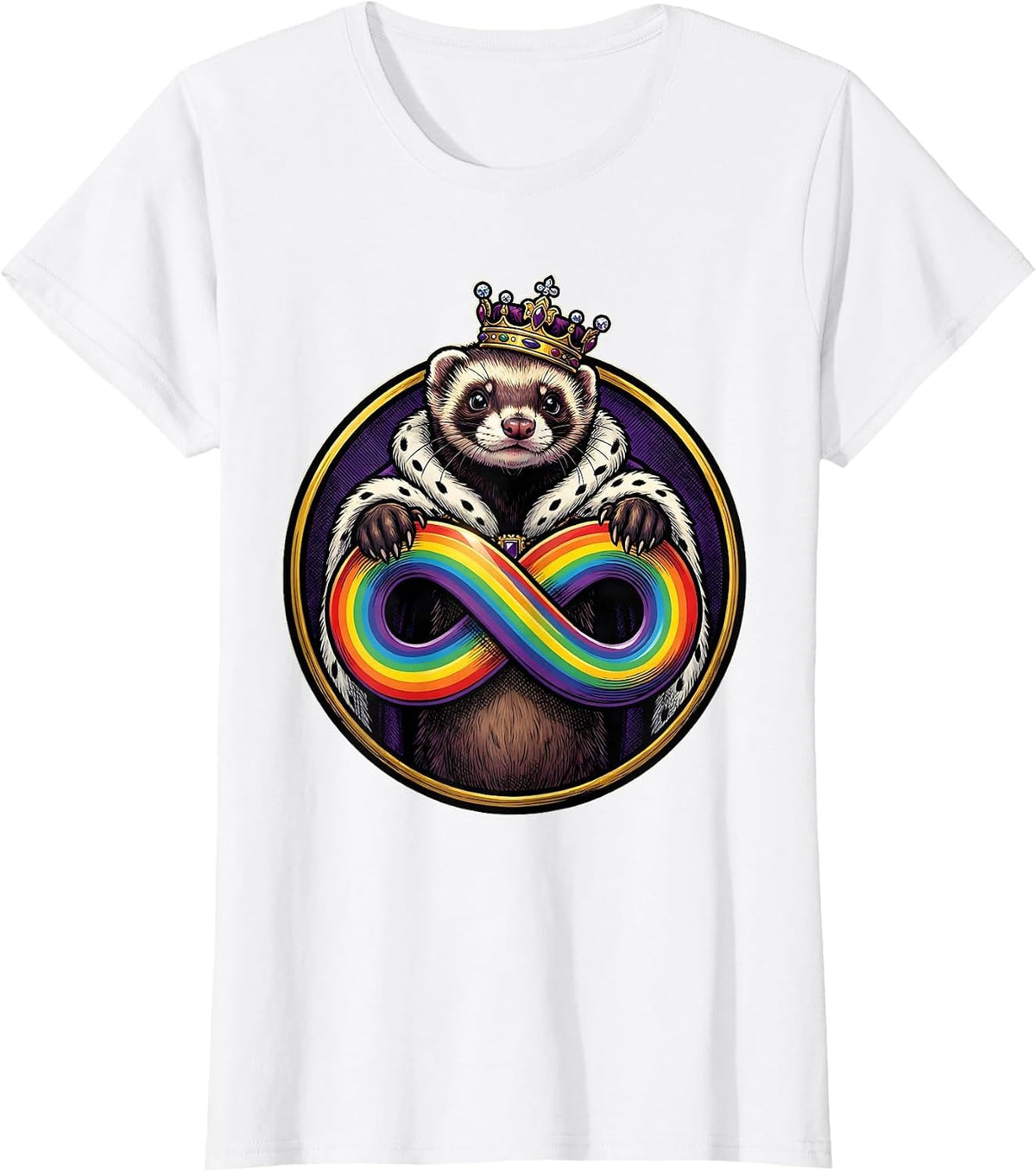 Women's Crowned Ferret Monarch Cartoon Autism Meme Humor T-Shirt - White
