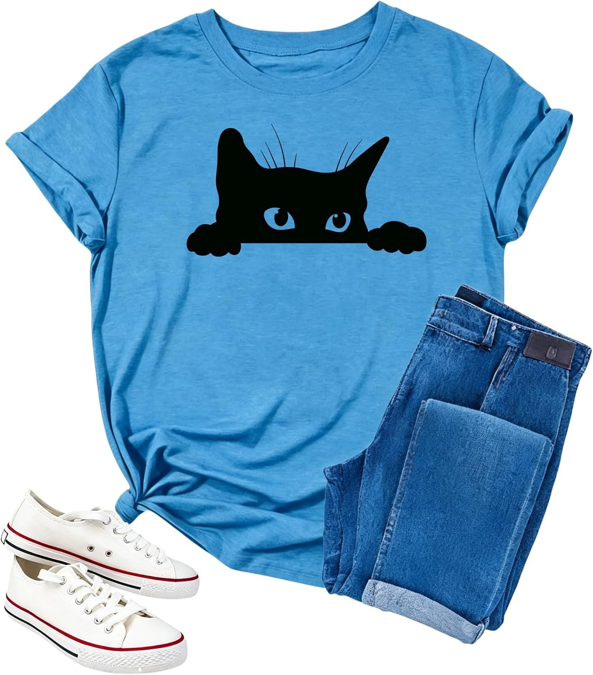 Cat Shirt Cat Shirts for Women Funny Black Cat Tshirt Pet Lover Gifts Shirts Cute Graphic Tee Blouse Graphic Casual Tops -