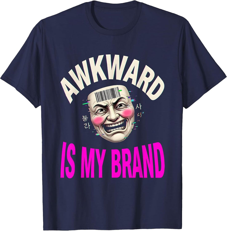 Awkward Is My Brand Embarrassing Humor Design T-Shirt - Navy Blue