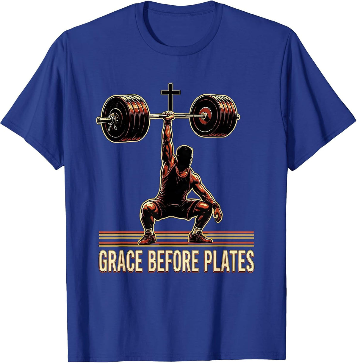 Grace Before Plates Sports Christian Weightlifter Bible T-Shirt - Royal Blue