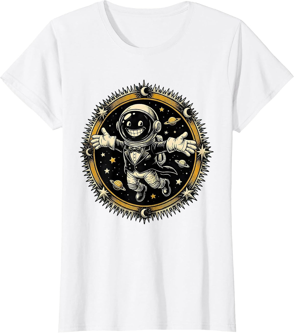 Astronaut in Tuxedo Floating in Space T-Shirt - White