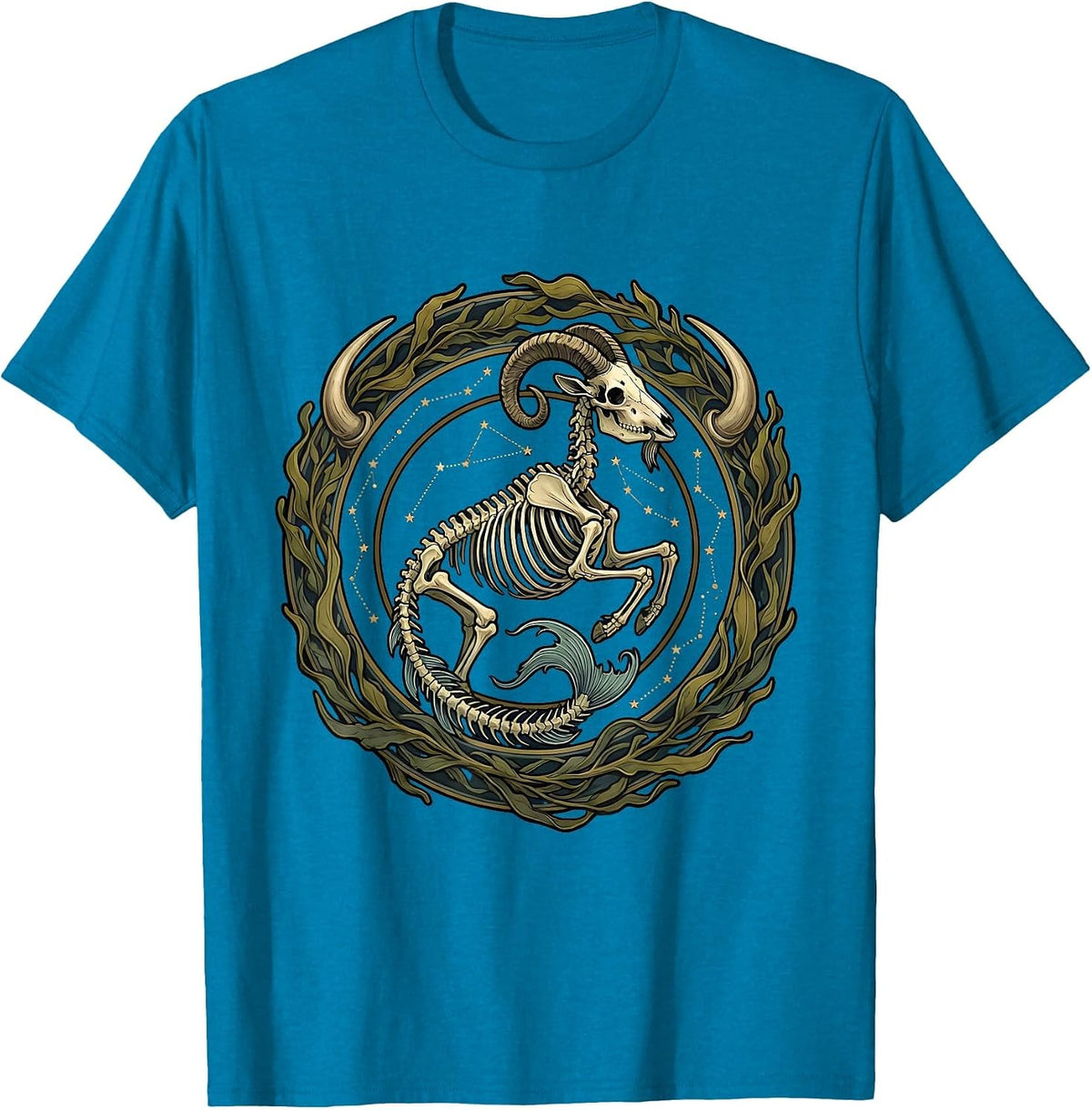 Capricorn Sea-Goat Skeleton Star Map Zodiac T-Shirt - Sapphire Blue