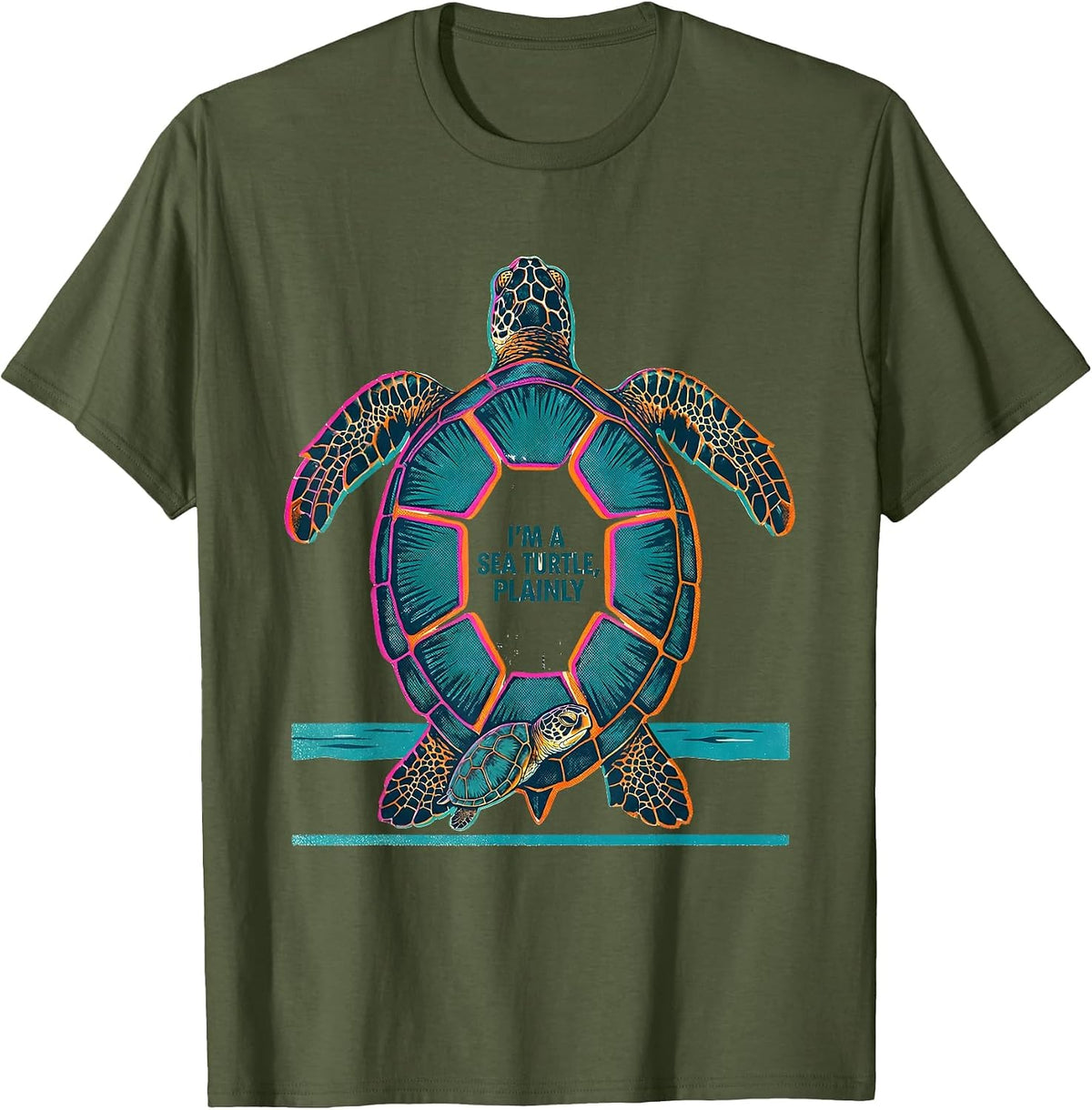 Men's I'm A Sea Turtle Plainly Retro Sea Turtle Lover Vacation T-Shirt - Olive Green