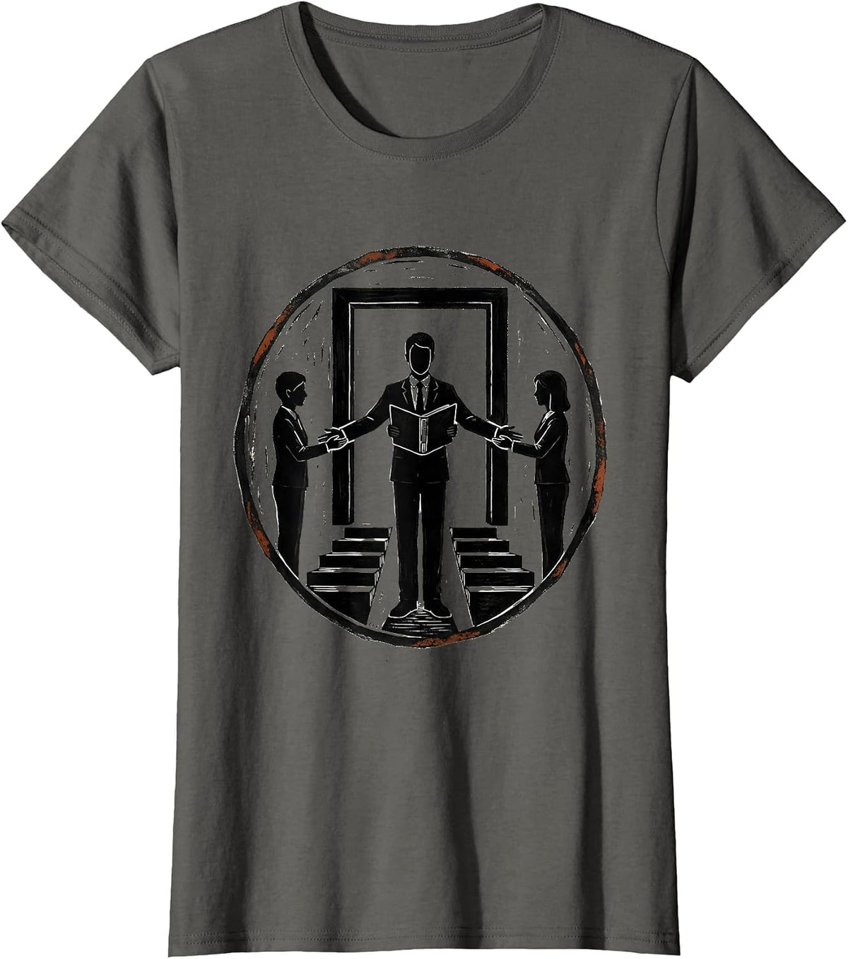 Women's Social Worker Support Circle Badge Linocut Professional T-Shirt - Asphalt Grey