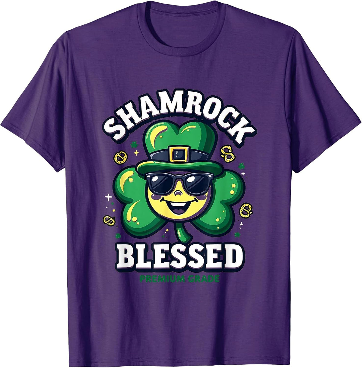 Shamrock Blessed St Patricks Day Design T-Shirt - Purple