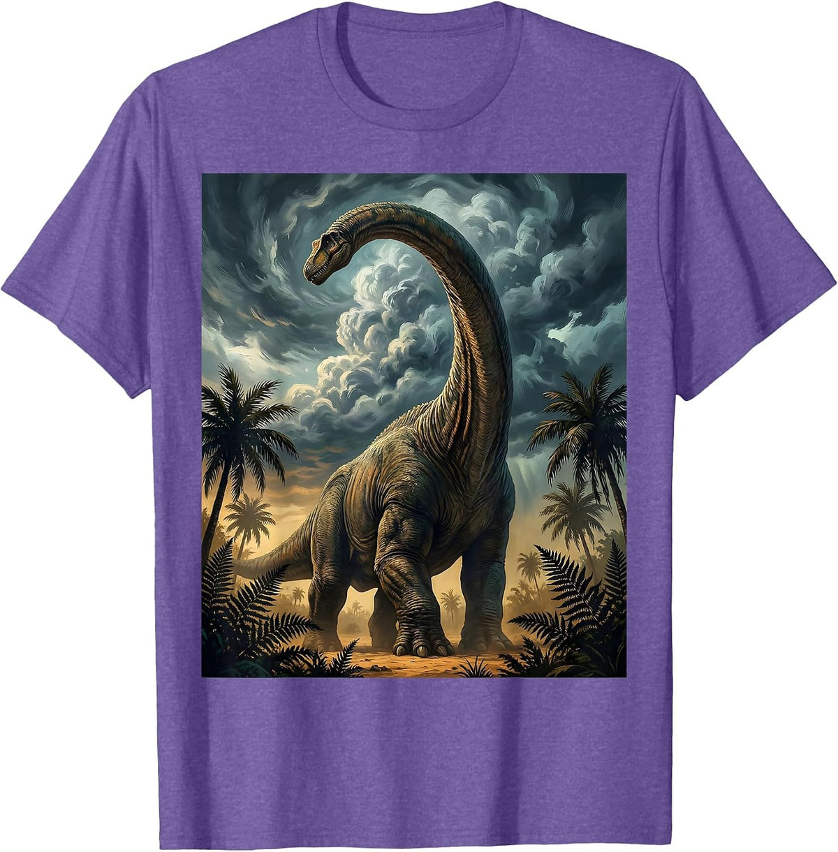 Men's Brachiosaurus Storm Clouds Dinosaur Illustration T-Shirt - Purple Heather