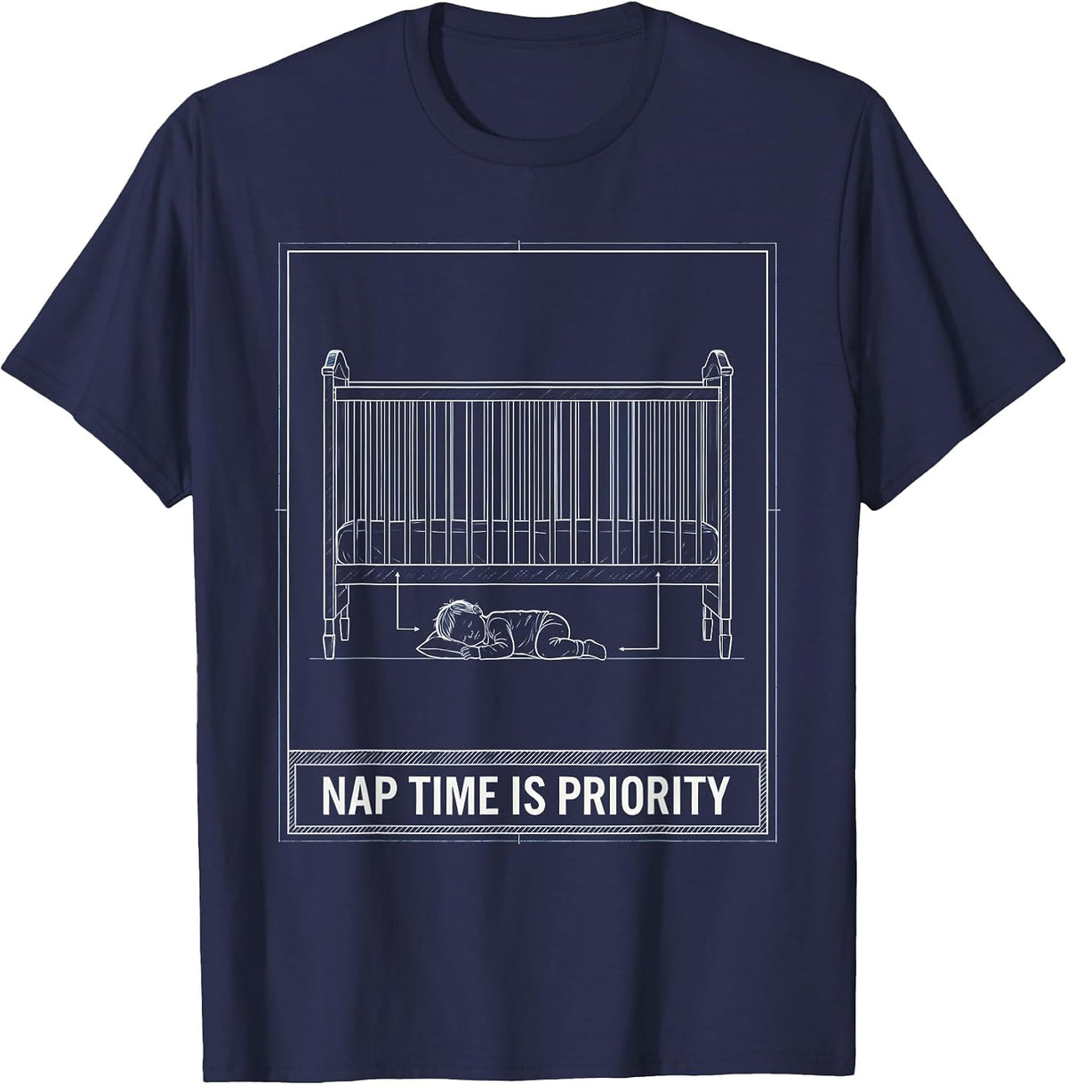 Nap Time Is Priority Funny Daycare Teacher Infant Care Humor T-Shirt - Navy Blue