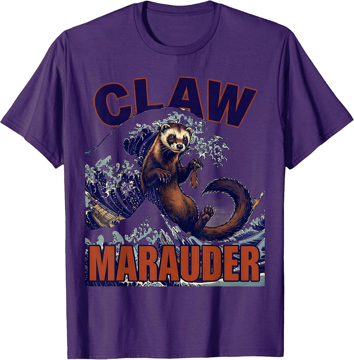 Men's Claw Marauder Ukiyo-e Ferret Lover Gift T-Shirt - Purple
